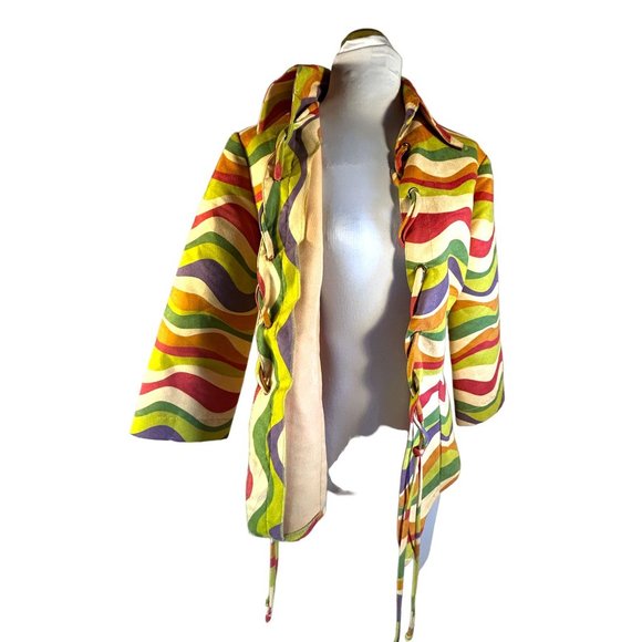 Annalese Jacket Women XS Retro Wavy Print Lace Tie Closure - Picture 7 of 8